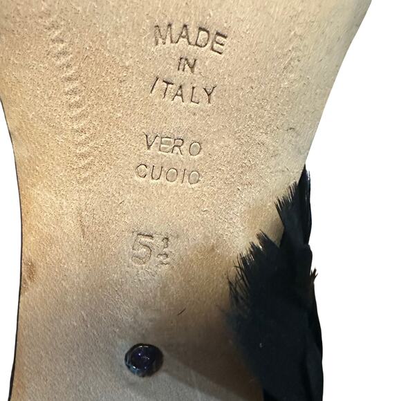 Something Bleu Hammond d'Orsay Feather Sandal Bridal Navy Pump $455 US 5.5 NWOB4 - Picture 6 of 8